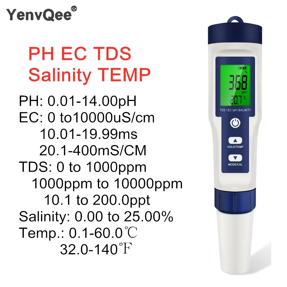 5-in-1 Digital pH Meter TDS EC - مراجعة Ec Meter Digital وسعره